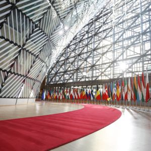 European Council red carpet and flags